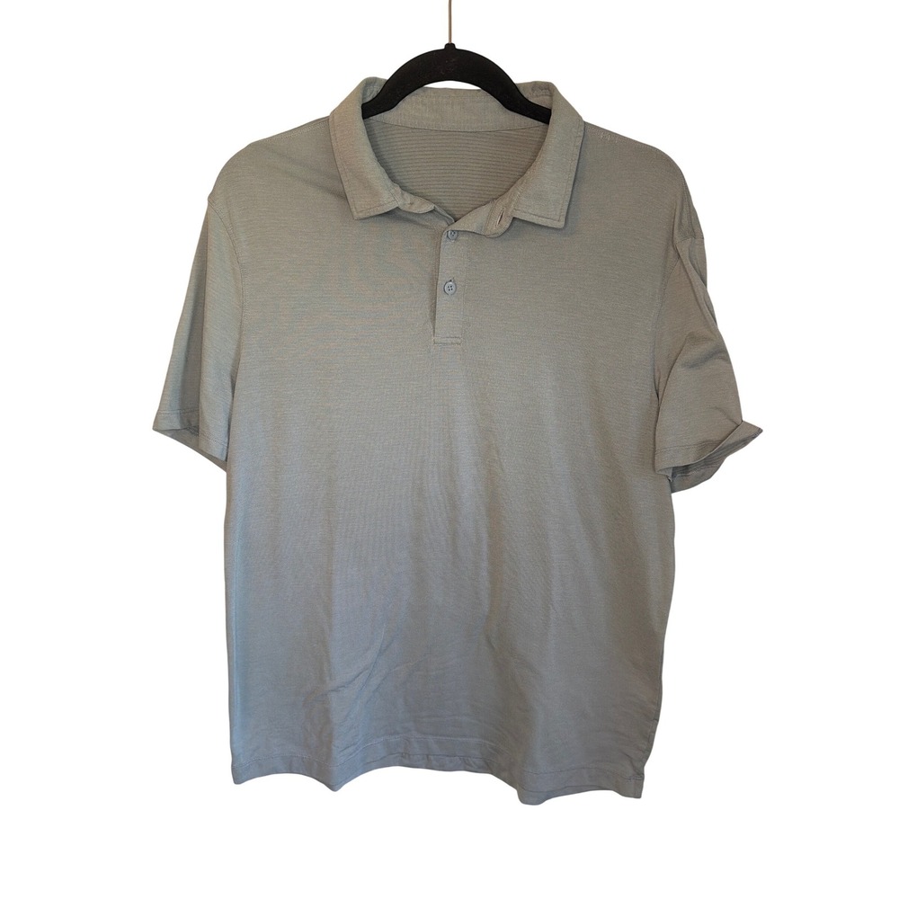 Mens Lululemon Polo‎ Shirt Short Sleeve Heather Gray Blue Logo Athleisure Size M
